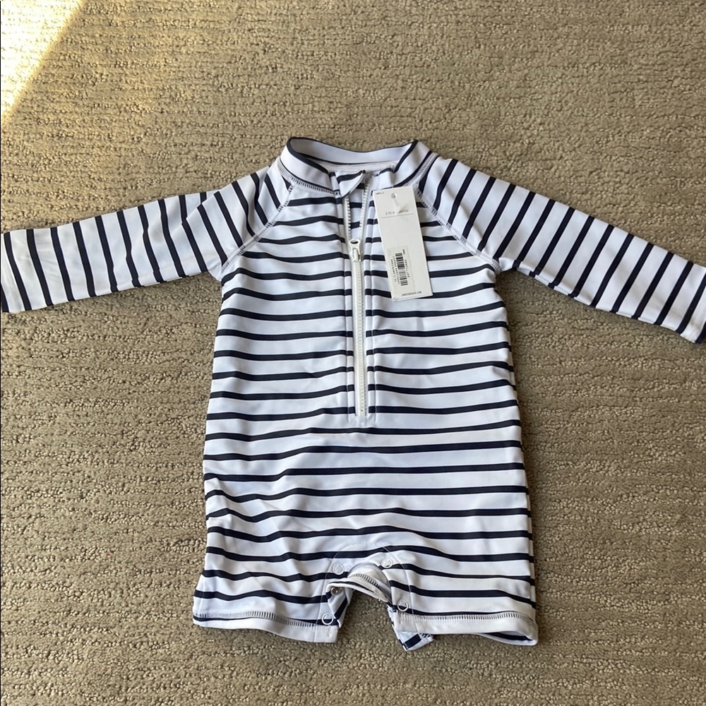 Janie and Jack Navy and White Striped One-Piece Rashguard Swim Suit